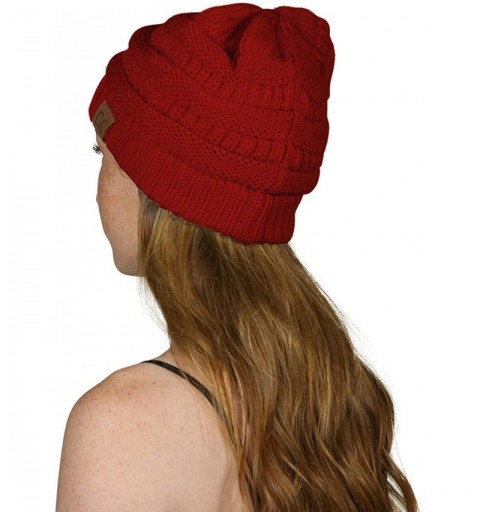 Skullies & Beanies Women's Thick Soft Knit Beanie Cap Hat - Red - CT187EUW2XN $10.62