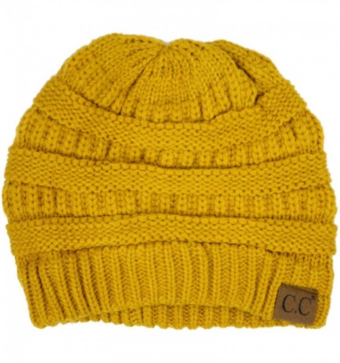 Skullies & Beanies Soft Stretch Chunky Cable Knit Slouchy Beanie Hat - Mustard - CZ12NUDGL9T $10.79