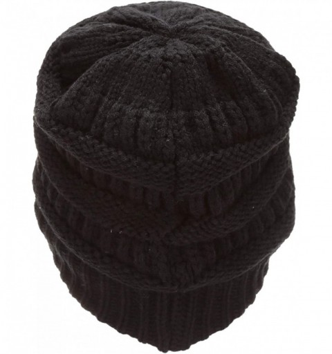 Skullies & Beanies Women's Soft Warm Stretch Ribbed Knit Winter Skull Cap Beanie Hat with Soft Sherpa Lining - Black - CW18KZ...