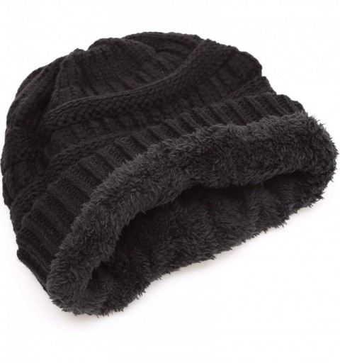 Skullies & Beanies Women's Soft Warm Stretch Ribbed Knit Winter Skull Cap Beanie Hat with Soft Sherpa Lining - Black - CW18KZ...