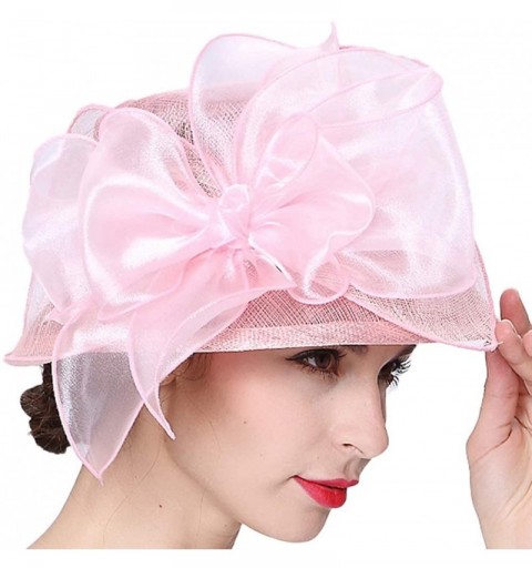 Sun Hats Women 3 Layers Sinamay Kentucky Derby Church Sun Summer Hats - Pure Pink - CK12FZDI8W5 $34.15