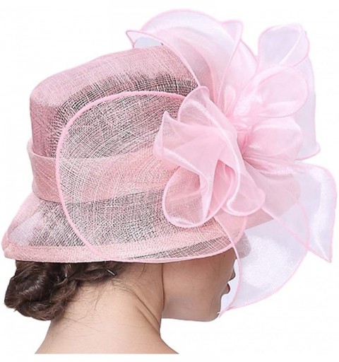Sun Hats Women 3 Layers Sinamay Kentucky Derby Church Sun Summer Hats - Pure Pink - CK12FZDI8W5 $34.15