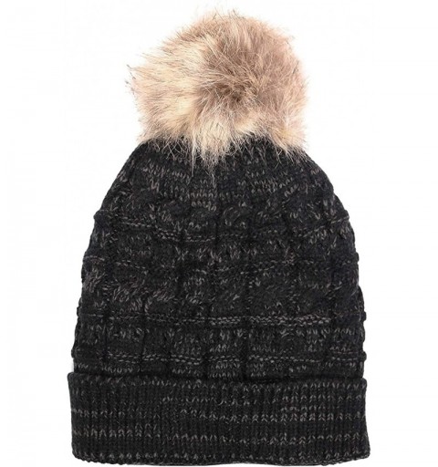 Skullies & Beanies Women's Pom Beanie Hat with Faux Fur Pom Pom Fleece Lined- USA Company - Black - CR196EMAOK8 $16.20