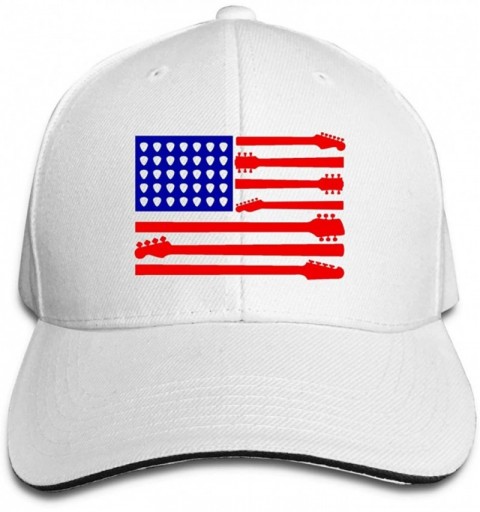Baseball Caps Unisex Guitar Us Flag Baseball Cap Adjustable Hat for Men and Women - White - CE196YU5I4C $17.43