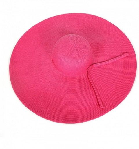 Sun Hats Summer Sun Hats for Women- Beach Hat- Straw Wide Brim Hat Floppy- Hiking Hat - Ribbon Fuchsia - C118ER83WKN $24.64
