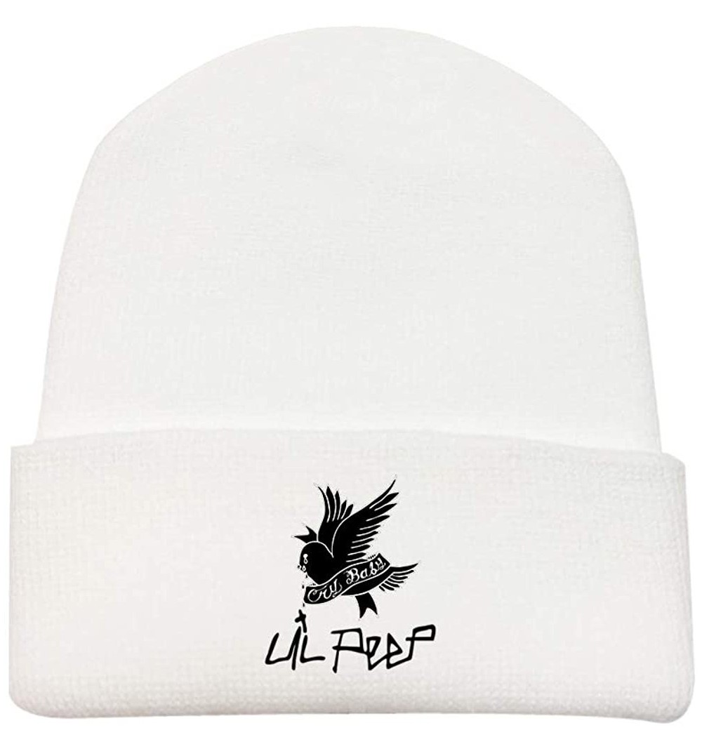 Skullies & Beanies Lil Peep Embroidered Knit Hat Stretchy Plain Beanie Cap for Men Women - White-i - CU196X7094S $11.85
