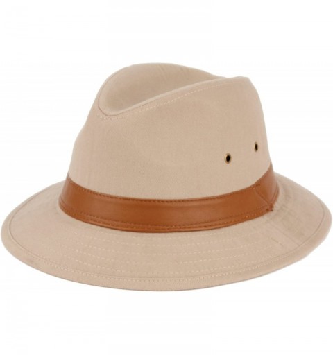 Cowboy Hats Men's One-Piece Canvas Faux Leather-Trim Safari Hat - Khaki - CX12F8LGARX $16.55
