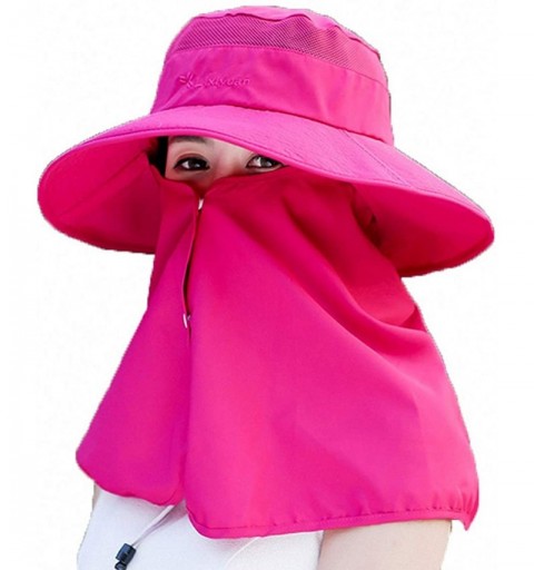 Sun Hats Women's UPF+50 Sun Visor Detachable Flap Hat Foldable Wide Brimmed UV Protection Hat - Xb-06rose Red - C61963MXLI8 $...
