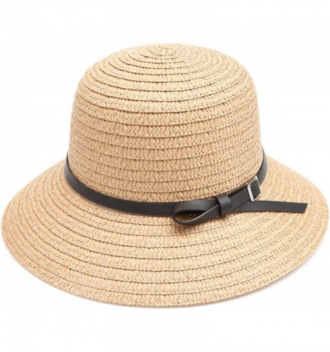 Fedoras Women's Summer Straw Sun Beach Fedora Hat with Band - Belted-khaki - CQ18DGR2S52 $12.80
