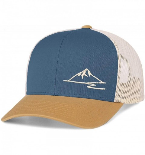 Baseball Caps Trucker Snapback Baseball Hat - Mountain - Ocean Blue/Amber Gold/Beige - C118OK787KM $21.94
