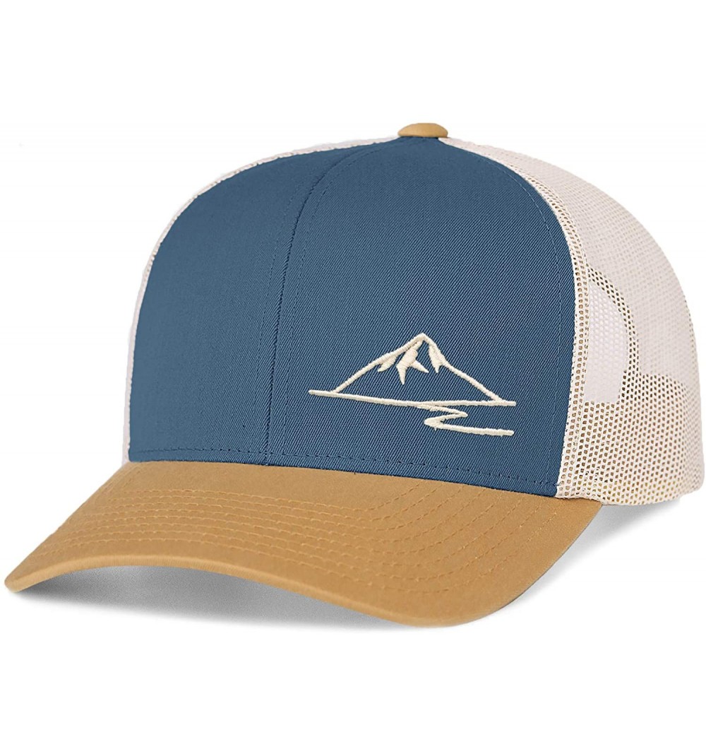 Baseball Caps Trucker Snapback Baseball Hat - Mountain - Ocean Blue/Amber Gold/Beige - C118OK787KM $21.94