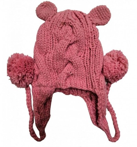 Skullies & Beanies Knit Cat Ear Beanie Pussycat Hat Women's March Hanging Pompoms Cap - Pink - CA1895WZCRM $14.99