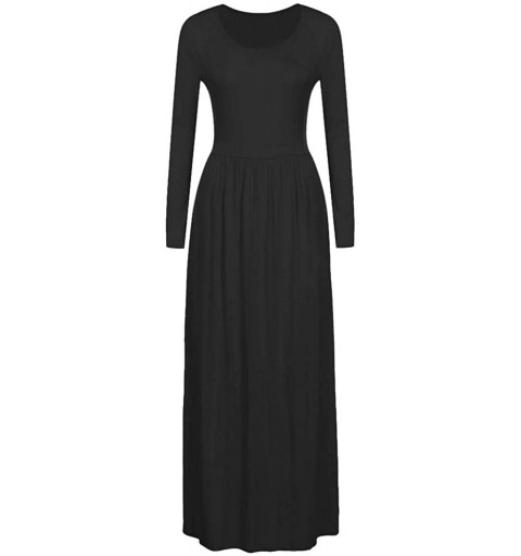 Bucket Hats Women's Long Sleeve O-Neck Print Maxi Tank Dress Women 1950s Retro Dresses - Black 1 - C01943UTA07 $17.91