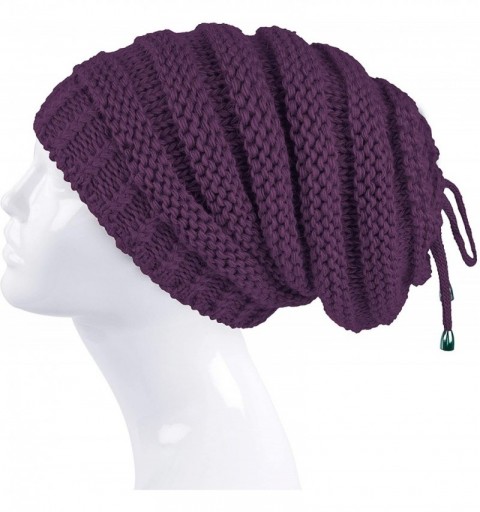 Skullies & Beanies Cable Knit Slouchy Chunky Stripe Oversized Soft Warm Winter Beanie Hat - Purple - CR18I5QCZMS $8.40