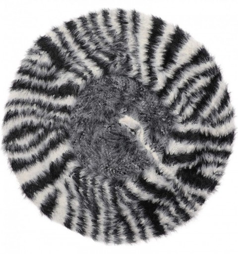 Berets Women's French Style Beret Hat Casual Leopard Zebra Print Fuzzy Faux Fur Cozy Warm Beret Beanie - CD194UHTKCA $10.17