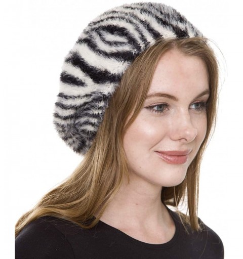 Berets Women's French Style Beret Hat Casual Leopard Zebra Print Fuzzy Faux Fur Cozy Warm Beret Beanie - CD194UHTKCA $10.17