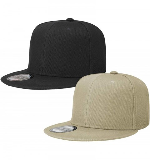 Baseball Caps Classic Snapback Hat Cap Hip Hop Style Flat Bill Blank Solid Color Adjustable Size - 2pcs Black & Khaki - C318G...