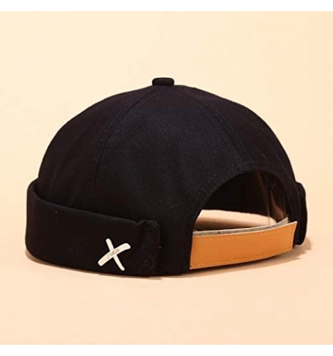 Skullies & Beanies Men Hats Docker Cap Hats Beanie Sailor Cap Worker Hat Rolled Cuff Retro Brimless Hat with Adjustable - CG1...