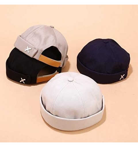 Skullies & Beanies Men Hats Docker Cap Hats Beanie Sailor Cap Worker Hat Rolled Cuff Retro Brimless Hat with Adjustable - CG1...