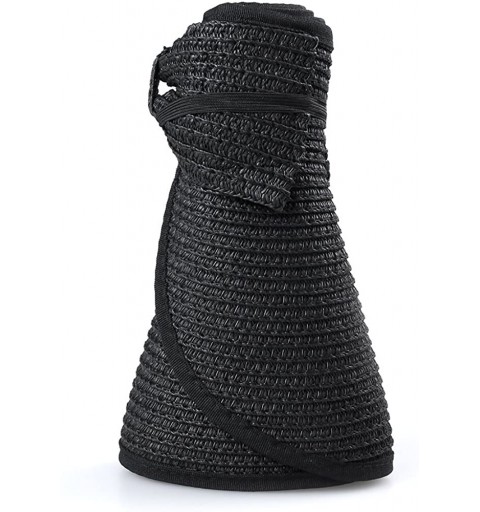 Visors Roll up Straw Wide Brim Bowknot Beach Sun Hat Visor - Black - C812I60D9U5 $18.52
