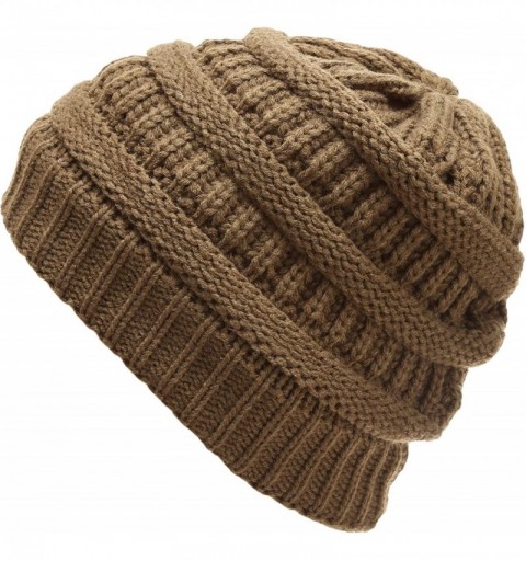 Skullies & Beanies Women's Soft Warm Stretch Ribbed Knit Winter Skull Cap Beanie Hat with Soft Sherpa Lining - Olive - CJ18KW...