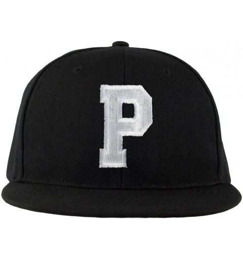 Baseball Caps ABC Embroidered Letter Snapback Cap in Black White with Letters A to Z - P - CM11KSIAP23 $7.41