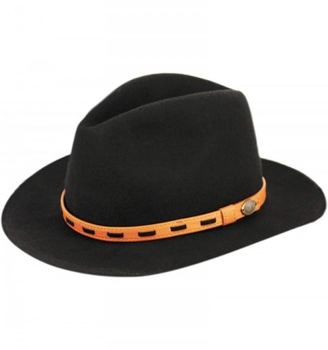 Fedoras Indiana Jones Style Men's Wool Felt Outback Fedora with Grosgrain or Faux Leather Band - He55black - CG18LDOED99 $31.53