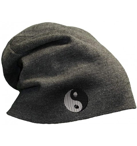 Skullies & Beanies Custom Slouchy Beanie Ying Yang B Embroidery Skull Cap Hats for Men & Women - Dark Grey - CT18A58KCM0 $22.37
