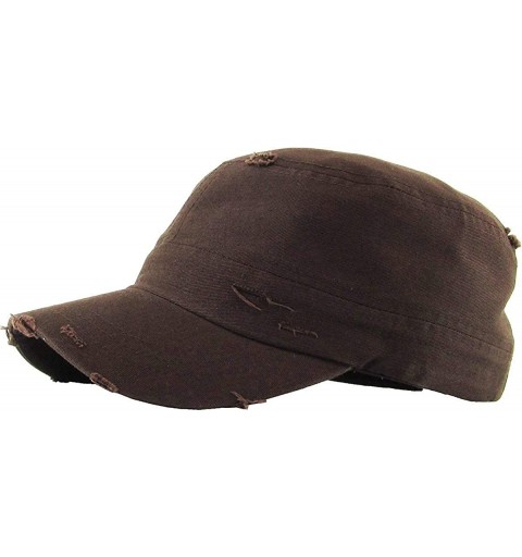 Baseball Caps Military Style Cadet Hat Army Vintage Distressed Adjustable Cap - Distressed Brown - CS196LM2WZY $13.42