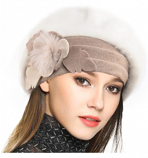 Berets Lady French Beret 100% Wool Beret Floral Dress Beanie Winter Hat - Angola-cream - CW12O3K6MDR $16.67