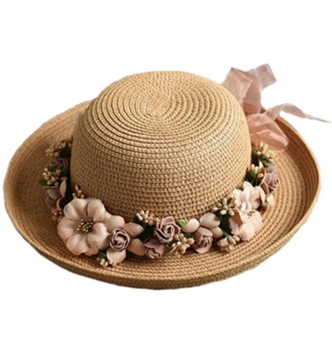 Sun Hats Flower Sun Hat Ladies Beach Hat Fedora Womens Summer Spring Hawaiian Bowknot Straw Hats - Adult Khaki - C818DWHNHM7 ...