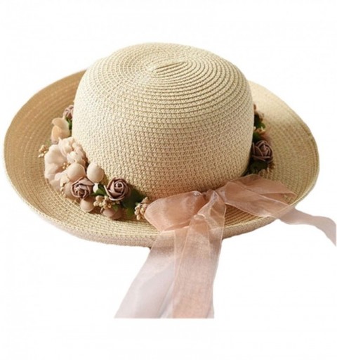 Sun Hats Flower Sun Hat Ladies Beach Hat Fedora Womens Summer Spring Hawaiian Bowknot Straw Hats - Adult Khaki - C818DWHNHM7 ...