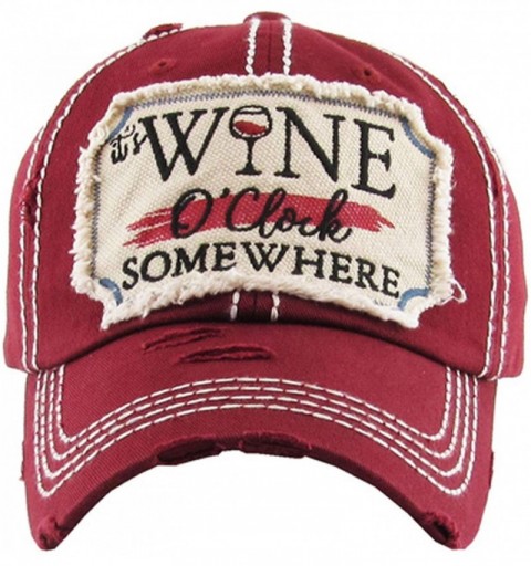 Baseball Caps Women's It's Wine O'Clock Somewhere Vintage Baseball Hat Cap - Burgundy - CT18ZMYGQ8R $22.14