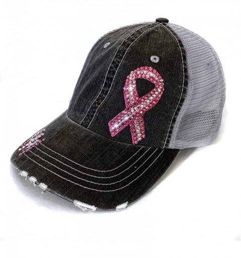 Baseball Caps Pink Ribbon Breast Cancer Support Fitted Baseball Cap with Bling OS - C712N15TYM3 $90.23