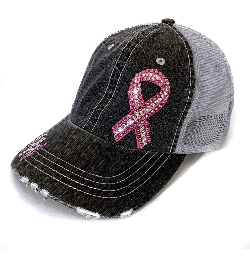 Baseball Caps Pink Ribbon Breast Cancer Support Fitted Baseball Cap with Bling OS - C712N15TYM3 $40.10
