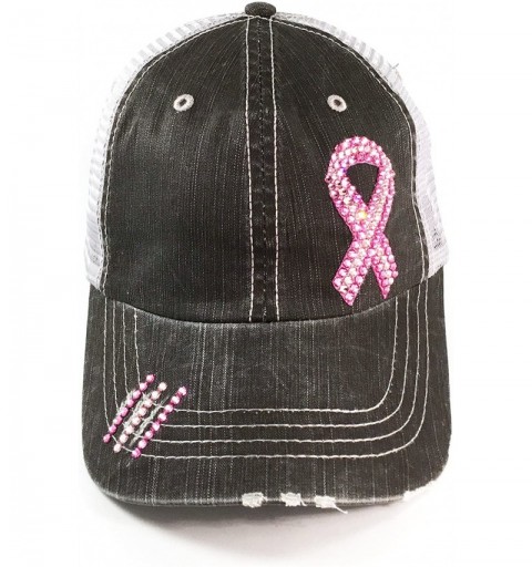 Baseball Caps Pink Ribbon Breast Cancer Support Fitted Baseball Cap with Bling OS - C712N15TYM3 $40.10