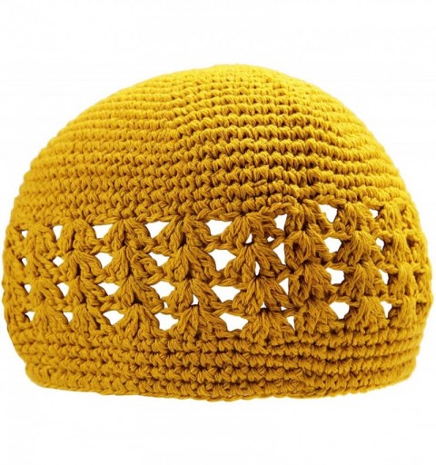 Skullies & Beanies Strechable One Size Stretchable Crochet Beanie Weave Kufi Skull Cap - Gold Yellow - CE18AZTLH4I $10.48