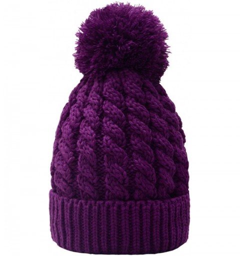Skullies & Beanies Women's Winter Beanie Warm Fleece Lining - Thick Slouchy Cable Knit Skull Hat Ski Cap - Purple - CM188WOYR...
