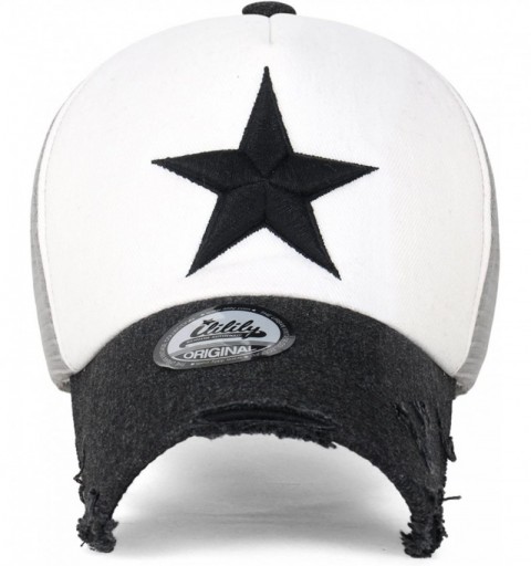 Baseball Caps Star Embroidery tri-Tone Trucker Hat Adjustable Cotton Baseball Cap - White - C912N8Q5SX8 $24.91