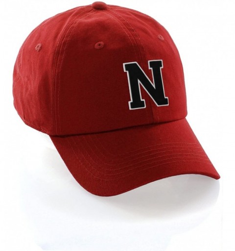 Baseball Caps Customized Letter Intial Baseball Hat A to Z Team Colors- Red Cap White Black - Letter N - CJ18ET0NUDC $15.32