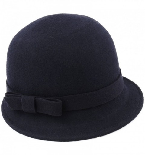 Fedoras Women's Cloche Wool Felt Cloche Hat - Bleu-marine - CE187NLYIAZ $34.73