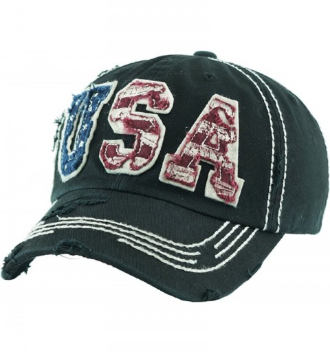 Baseball Caps USA Flag Hat Collection Distressed Vintage Baseball Cap Dad Hat Adjustable Unconstructed - (1030) Black - C6183...