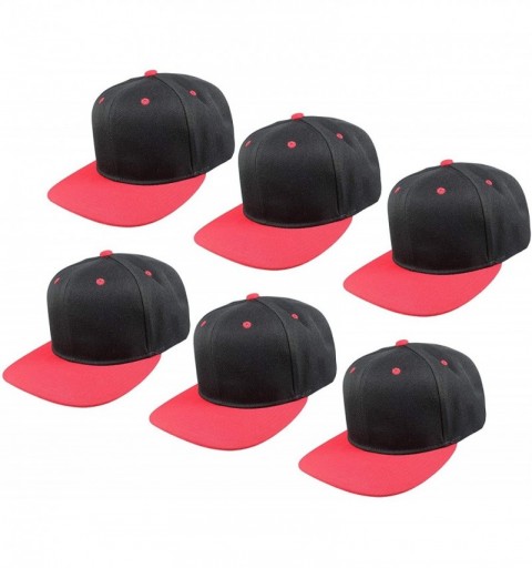 Baseball Caps Plain Blank Flat Brim Adjustable Snapback Baseball Caps LOT 6 Pack - Black/Red - CB18WE8WS9Q $16.60