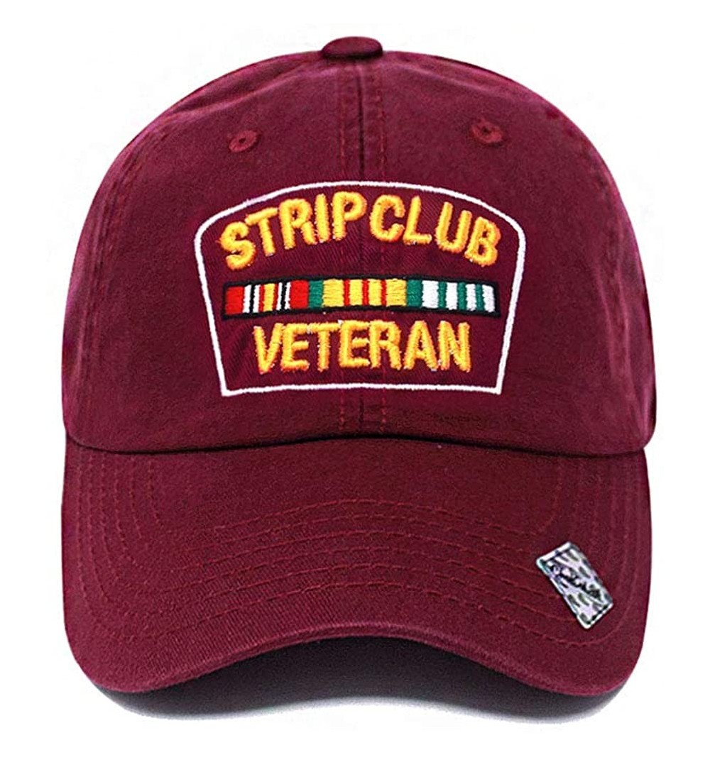 Baseball Caps Strip Club Veteran Dad hat Pre Curved Visor Cotton Ball Cap Baseball Cap PC101 - Burgundy - CT1897YQDKM $19.55