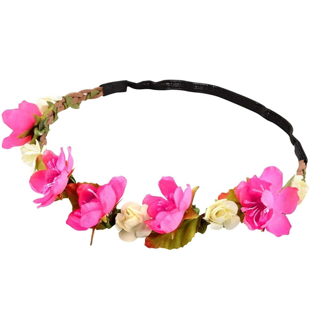 Headbands Hippie Love Flower Garland Crown Festival Wedding Hair Wreath BOHO Floral Headband - Rose Red - CT1219341FD $15.15