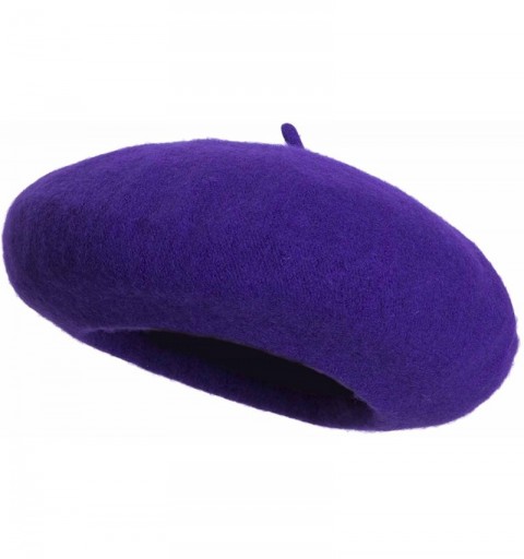 Berets Women French Wool Beret Hats - Solid Color Classic Beanie Winter Cap - Purple - CV18N7EZYS2 $9.60