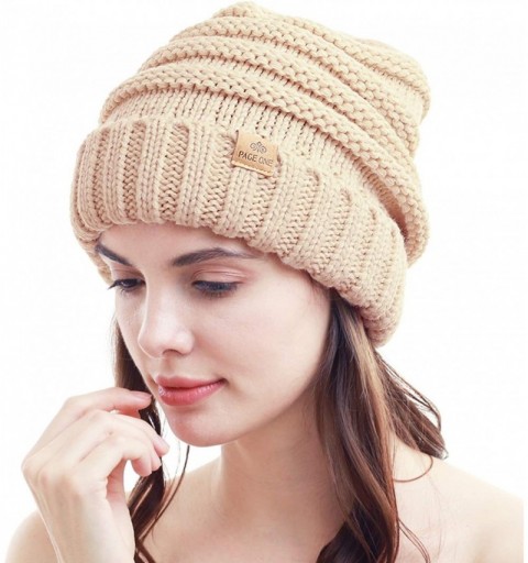 Skullies & Beanies Womens Winter Beanie Warm Cable Knit Hat Style Stretch Trendy Ribbed Chunky Cap - 1 Beige - CL18W7YQ6CW $1...
