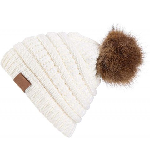 Skullies & Beanies Winter Warm Men Women Comfortable Warm Hair Ball Cap Solid Knitted Hat - White - CB1936AUIHC $22.02