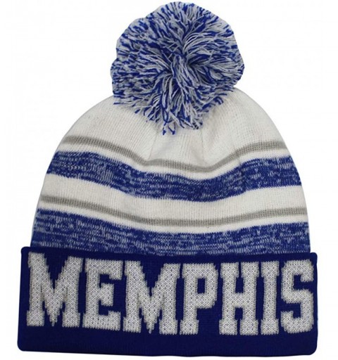 Skullies & Beanies Memphis Men's Blended Stripe Winter Knit Pom Beanie Hat - Blue/White - C418LSOSWXI $10.79