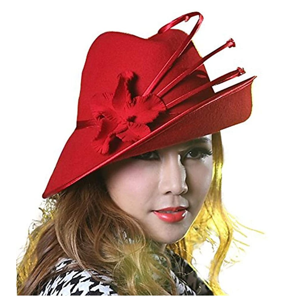 Fedoras Fashion Wool Hats for Women Felt Hat Fedoras - Red - CZ11I5W9HSD $37.75